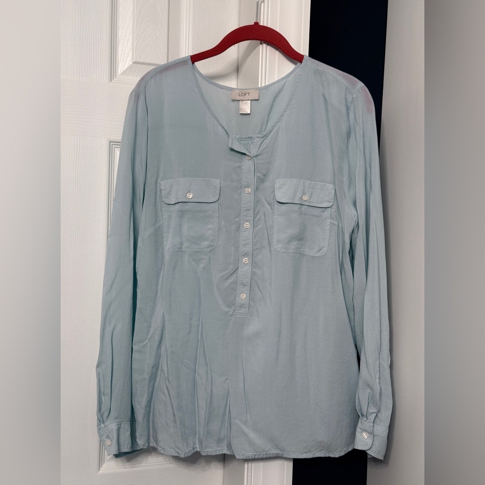 Loft Light Blue Button-Down Blouse - image 2